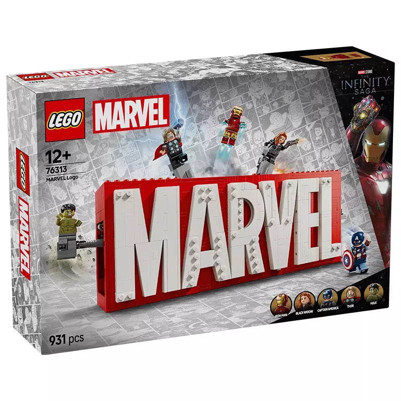 MARVEL logo en minifiguren 76313