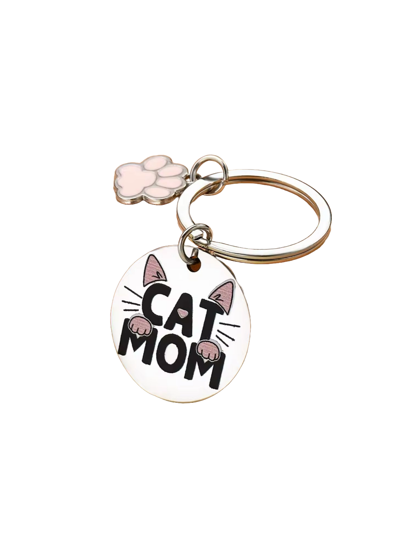 Moederdag Cat-Mom Roze/RVS Sleutelhanger