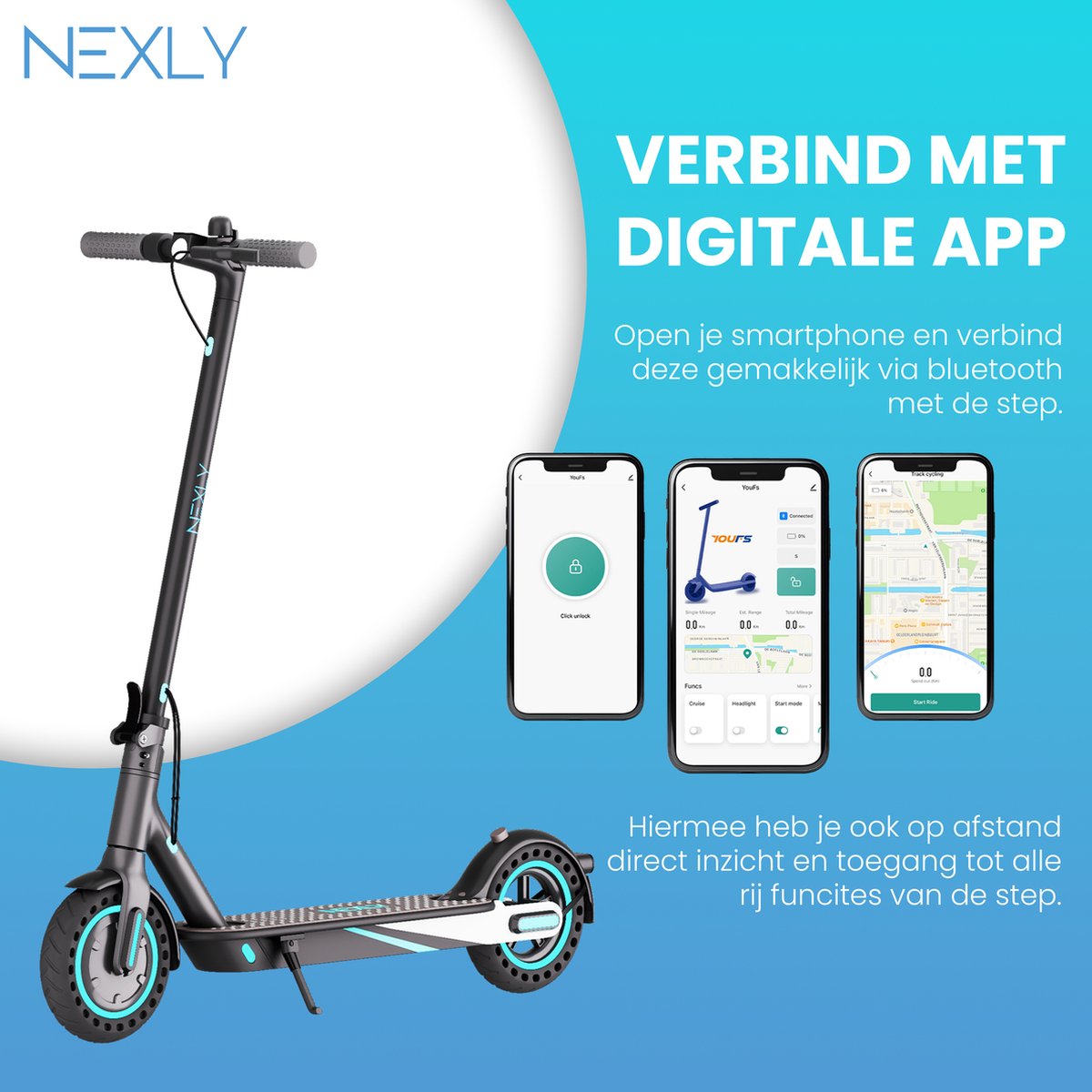 Nexly® S2 Elektrische Step - Snelheid tot 25km/u - Bereik tot 30km - Dubbele remveiligheid - Cruise control - Inklapbaar & draagbaar - LED koplamp - Innovatieve App