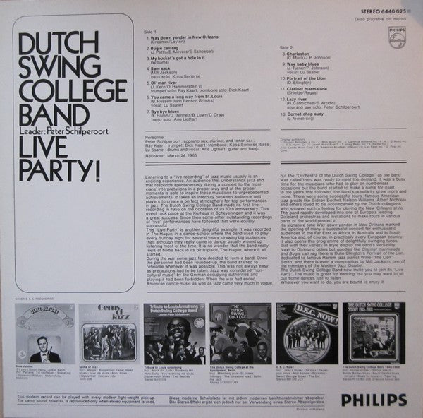 The Dutch Swing College Band – Live Party! (LP, Album, RE) – 2de hands, goede staat