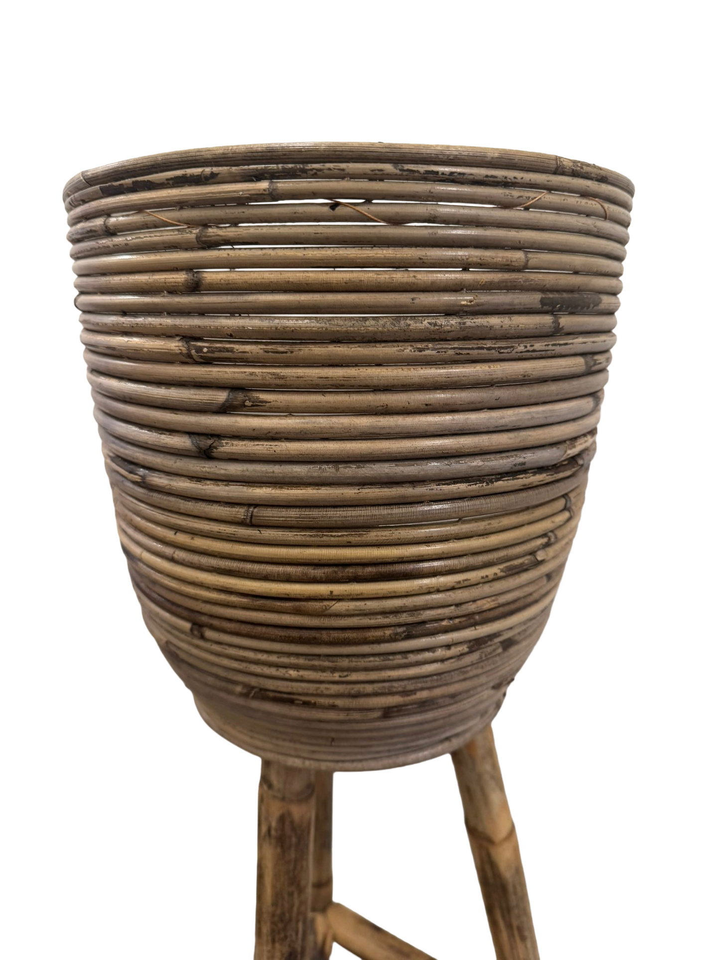 Houten staande bloempot met bamboe look (2de hands, als nieuw)