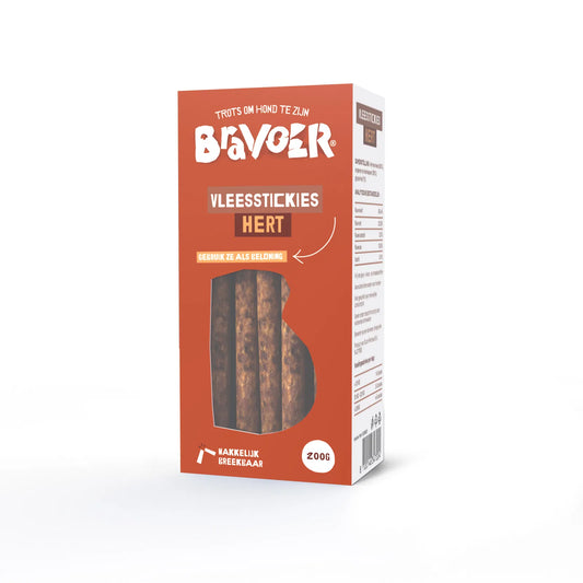 BRAVOER Vleesstickies Hert (2kg – 10x200 gram)